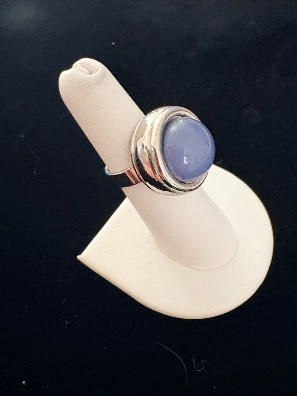 Silver Ring with Blue Chalcedony Cabochon - Women’s Fashion Ring
